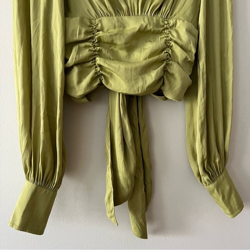 Free People Elle Silky High Neck Blouse in Pistachio Green - Picture 3 of 7